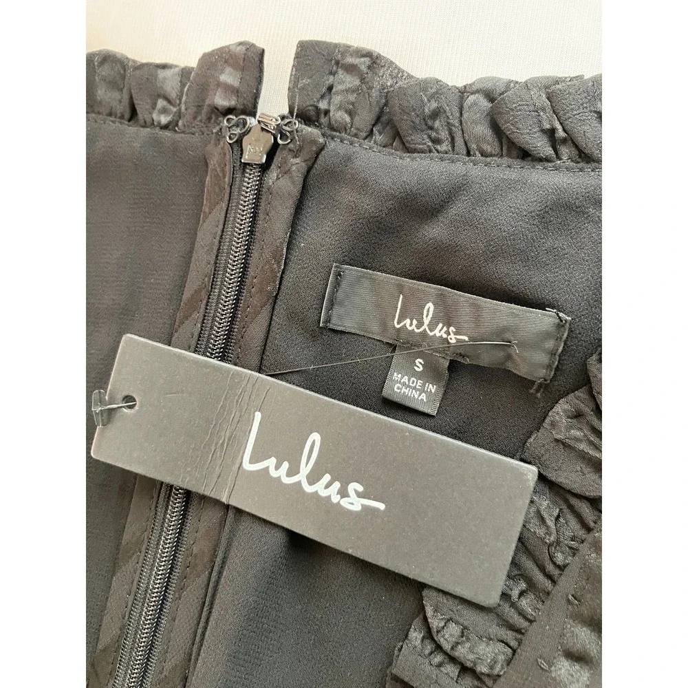 Lulus Black Long Sleeve Mini Dress Ruffle Empire Cocktail Small Date Nite NWT - Picture 8 of 10